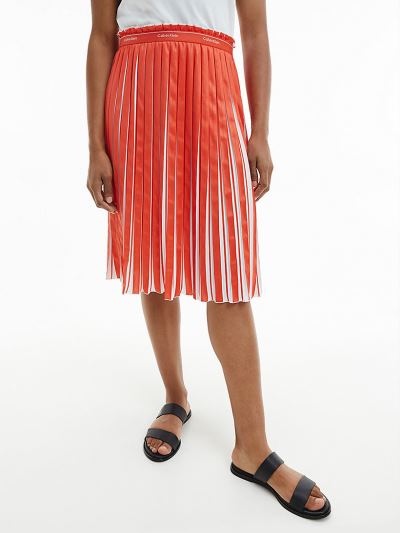 Calvin Klein Ruhák HU350013 | Calvin Klein Two-Tone Pleated Női Midi Szoknya Narancssárga / Fehér Cs